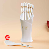 梵创景德镇陶瓷筷子10双装防霉防滑中式公筷创意高档送礼餐具卫生环保 幸福时光陶瓷筷子筒+筷子10双