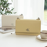 Calvin Klein小众单肩包礼物荔枝纹包包金属搭扣链条翻盖CK女包斜挎包DH2806 GTR-牛乳白 OS