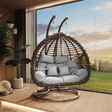 豫星素吊椅摇篮吊篮椅子室内秋千懒人家用阳台吊床卧室网红鸟巢吊兰藤椅 双人双杆仿木纹麻花【波浪款】