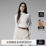 欧时力OCHIRLY 可机洗进口100%美丽诺羊毛毛衣女无缝一体高级感 米白 L