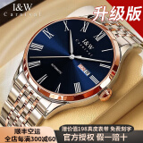 I&W CARNIVAL HWGUOJI瑞士品牌IW手表男士机械表全自动进口机芯经典薄罗马防水女表腕表 爱沃驰玫金蓝面/定制刻字/礼盒包装