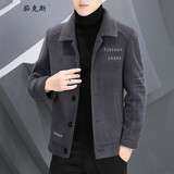 茄克斯 毛呢外套男士夹克秋冬季短款韩版休闲潮流青年保暖翻领呢子大衣 8222深灰色 XL