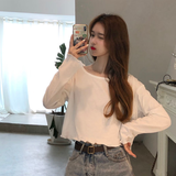 ins超火短款T恤女春秋冬内搭高腰长袖打底衫韩版潮露脐宽松上衣服 白色 M （85-100斤）