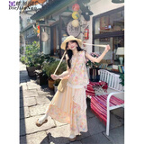 蝶娇诺（DIEJIAONUO）连衣裙子女夏季2025新款韩系氛围感法式纯欲风温柔风彩虹碎花可爱 上衣+裙子 S