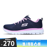 SKECHERS斯凯奇女鞋简约纯色运动鞋 轻质透气减震软底休闲鞋 12615/NVPK 蓝色/粉色 35