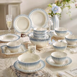 墨色高颜值碗碟家用餐具韩式高级感陶瓷碗盘乔迁新居礼物碗具套装70件