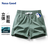 NASA GOOD短裤男士夏季纯色百搭潮流运动薄款透气弹力宽松三分裤子 军绿XL