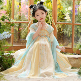 安妮优儿中秋节汉服女童连衣裙儿童中国风古装超仙唐装公主裙子 蓝色  140