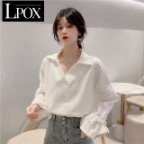 LPOX衬衫女春秋季2025新款韩版设计感翻领抽绳小众别致长袖上衣chic 白色 S