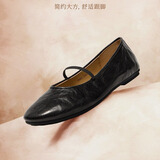 拔佳（Bata）羊皮书玛丽珍女2025春百搭通勤浅口软底娃娃鞋 黑色36