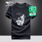 七匹狼短袖T恤男25夏季休闲百搭圆领印花狼头体恤衫男士短t潮流男装上衣 101(藏青)-狼头2829款 XL (175) 92A