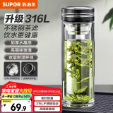 苏泊尔（SUPOR）双层玻璃杯办公泡茶杯男女士茶水分离杯车载水杯子400mL儒雅黑