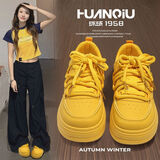 环球小众不撞款柠檬黄小白鞋子女2025春季新款百搭厚底休闲鞋板鞋