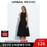 UR夏季新款女装时尚休闲简约压褶长款无袖连衣裙UWH740026 正黑 S