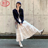 浪莎白色蛋糕裙女半身裙秋季2025年新款法式蓬蓬裙高腰a字中长款裙子