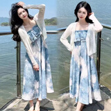 粉媚梦吊带连衣裙女裙子衣服女装夏季套装两件套2025新款小个子纯欲长裙 扎染碎花吊带连衣裙两件套 S 码【建议75-95斤】