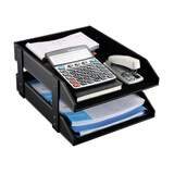 利蓝（LEADLAND）办公室文件架办公用品文件座皮质资料架桌上文件收纳档案框栏整理文件盘财务用品 【商务办公之选】黑色双层A231