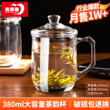 青苹果（QINGPINGGUO）加厚耐热玻璃茶杯带盖茶饮杯盖杯带把杯子办公家用喝水杯泡茶杯 【热卖1万+】茶韵杯 380ml