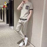 稻草人（MEXICAN）潮牌短袖t恤男夏季时尚衣服长裤男装两件套仿亚棉麻休闲运动套装 903卡其色 M 按对应款号详情图尺码选
