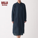 无印良品 MUJI 女式 法国亚麻水洗 立领连衣裙 BCL05C0S 深海军蓝 S