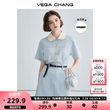 VEGA CHANG法式茶歇连衣裙女2025夏季新款高级感气质小个子显瘦赫本风长裙子 baby蓝（短款） M