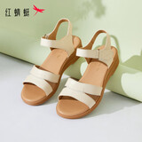 红蜻蜓真皮妈妈凉鞋夏天不累脚中老年软底舒适老人鞋WTK23336 米白色 37