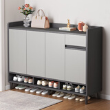 立太（LEADTEK）鞋柜门口入户收纳柜大容量一体靠墙玄关柜多层家用收纳架实木鞋架 【按压开门-送货上门-板材加厚】140-32-100雾灰