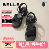 百丽（Belle）满钻条带繁星休闲凉鞋女商场款厚底凉鞋A9S2DBL4 黑色 38