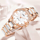 依波（EBOHR）手表女镂空全自动机械表钢带防水镶钻夜光十大名表生日礼物送女友 间玫花瓣【专柜礼装】51740448 送礼甄选