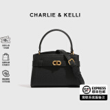 CHARLIE&KELLI CK品牌包包女包2025新款520礼物实用凯莉包百搭金属扣手提斜挎包 黑色【代写贺卡 赠品牌礼袋】