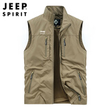 JEEP SPIRIT吉普工装马甲男士春夏季运动背心坎肩马夹外套 卡其 XL