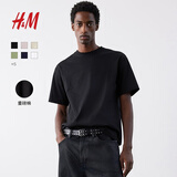 H&M男装女装T恤秋冬情侣装重磅纯棉宽松圆领红色短袖打底衫0608945 黑色 L 175/108 oversize宽松版型