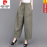 皮尔卡丹（pierre cardin）26年新款高腰纯棉阔腿裤女纯色宽松休闲裤夏季垂感文艺复古九分裤 摩卡色 2XL 建议125-145斤