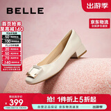 百丽方扣高跟鞋女商场同款羊皮浅口单鞋Z8B1DCQ3 米白 40