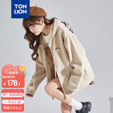 唐狮（TonLion）2025针织外套女休闲卫衣开衫连帽上衣 加绒款/浅卡其 S