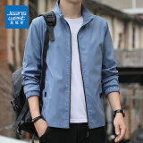 真维斯（Jeanswest）春秋季外套男士新款夏季纯色立领宽松风衣休闲夹克上衣 蓝色 XL