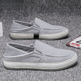 格宝特布鞋男老北京亚麻帆布鞋男夏季透气一脚蹬千层底渔夫鞋男休闲麻鞋 灰色 42