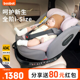贝思贝特（besbet）儿童安全座椅0-12岁婴儿宝宝汽车用360度旋转i-Size认证 欢乐号-豆蔻粉