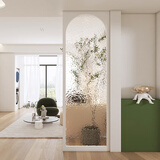 剑达奶油风客厅入户玄关实木隔断卧室洗手台浴室柜水波纹玻璃屏风遮挡 造型3+超白水波纹玻璃/平米