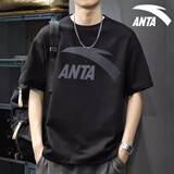 安踏（ANTA）t恤男士短袖夏季薄款圆领潮流大logo纯色舒适透气跑步上衣运动服 -5基础黑/灰标 M (170) 适合100-120斤