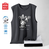 名创优品（MINISO）背心男健身运动坎肩夏季薄款马甲纯棉透气体恤衫潮男装无袖上衣服  深灰(捣蛋兔) L 175(体重120-140斤左右)