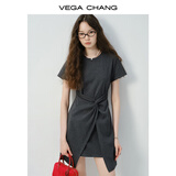 VEGA CHANG小个子连衣裙2025年夏装新款不规则裙摆显瘦t恤短裙子 晨雾灰 M