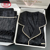 浪莎生日礼物送男友黑色三件套睡衣男士冰丝秋季高端字母大码家居服 长意黑【长 袖长裤】 L 男 (建议穿着体重110-140斤)