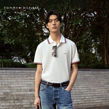 TOMMY HILFIGER【珠地网眼】夏季男透气舒适镶边T恤/纯色修身多色短袖POLO 【合身款】云沐白色YAF M