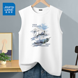 真维斯（Jeanswest）美式纯棉背心男士夏季外穿运动健身上衣无袖打底t恤男坎肩汗衫潮 白色(雪山森林) L /175(收藏加购优先发)