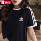 阿迪达斯 （adidas）T恤女装 2025夏季新款运动服健身潮流时尚舒适透气圆领短袖女 黑色/三叶草/男女同款 M