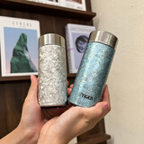 虎牌（TIGER)香港直邮纯钛保温杯高档迷你口袋杯便携泡茶水杯子礼物 冰花蓝 230ml 14.5cm+5.5cm