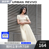 UR女装新复古回潮风拼接梭织修身长款连衣裙UWG740038 米黄 M