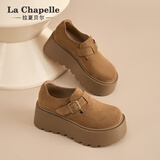 拉夏贝尔（La Chapelle）女鞋勃肯鞋女新款百搭复古增高板鞋小个子丑萌鞋子女167 驼色 37