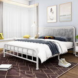 麦族绒布铁艺床加粗加厚1.5 1.8米双人床现代简约轻奢网红公主铁架床 白色+银灰色绒布靠背 裸床 150*200cm